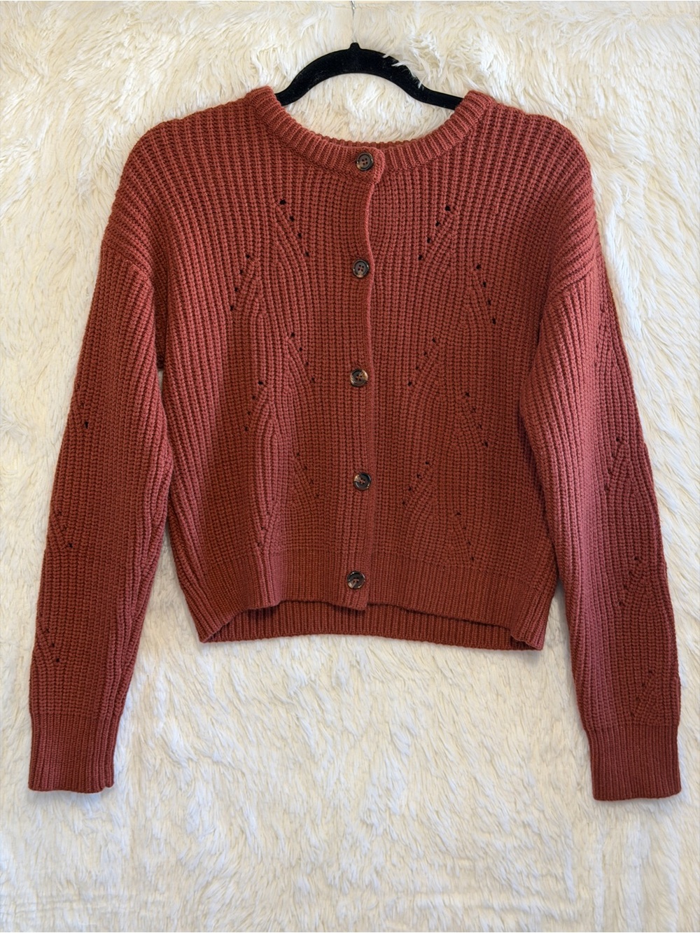 dRA Womens Button Front Knit Cardigan Size M Rust Cottagecore Grandmacore Fall